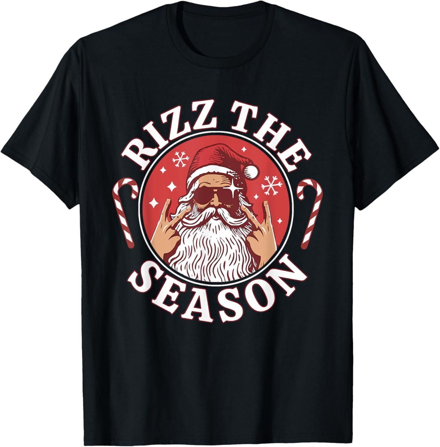 Punk Rock Retro Rizz The Season Funny Santa Clause Rizzler T-Shirt Mens Womens Tees Top 2XL