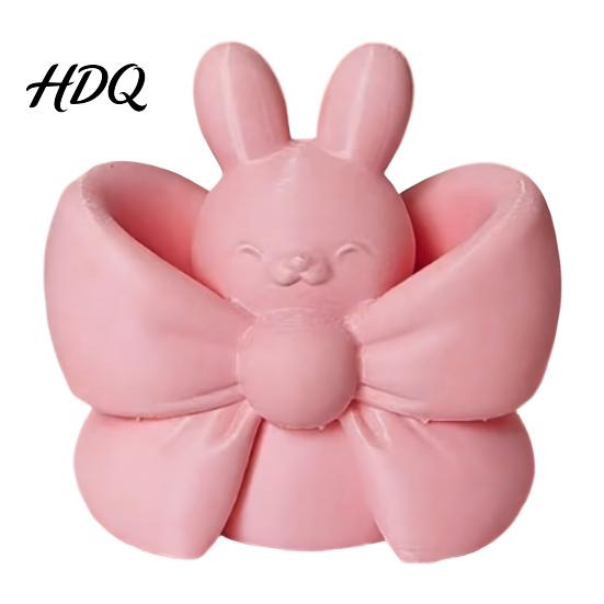 Girly Room Accessory 3D Printed Pink Bunny Figurine Cute Rabbit with Bow