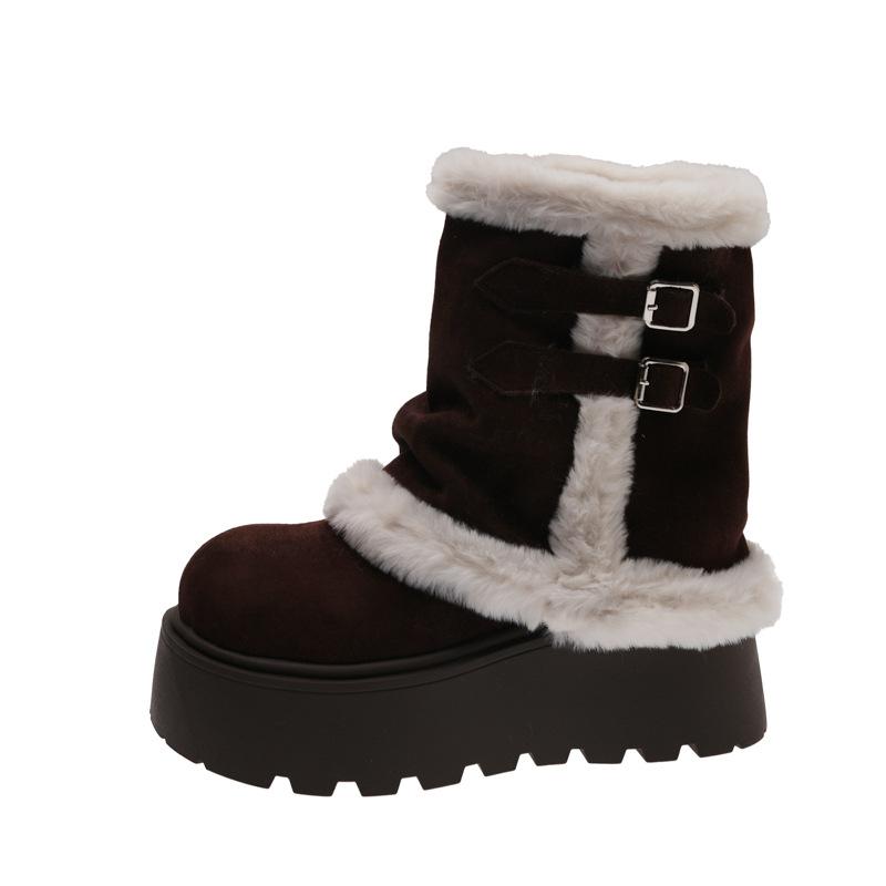 White thick-soled heightening piled thickened snow boots women's new winter warm Northeast fluffy cotton shoes