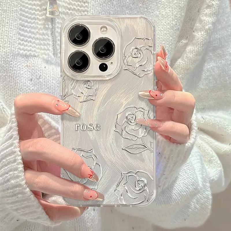 Luxury Glitter Laser Silver Flowers Phone Case For iPhone 15 Pro Max16 14 XS 13 11 1217 Advanced Shiny Hard Shell Material Cover