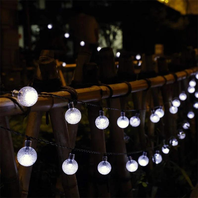 1PCS Solar String Lights Outdoor 50 Led Crystal Globe Lights with 8 Modes Waterproof Solar Powered Patio Light for Garden