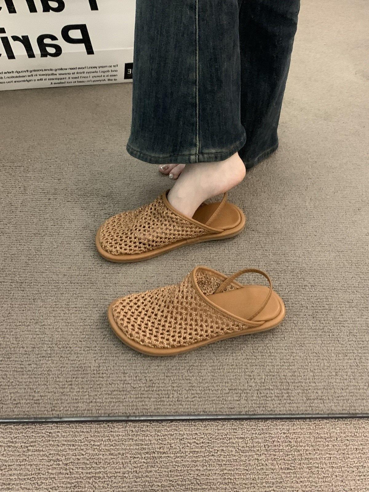 

Evening wind niche woven mesh brown bag head sandals fairy shoes 2025 new summer flat Birkenstocks 35