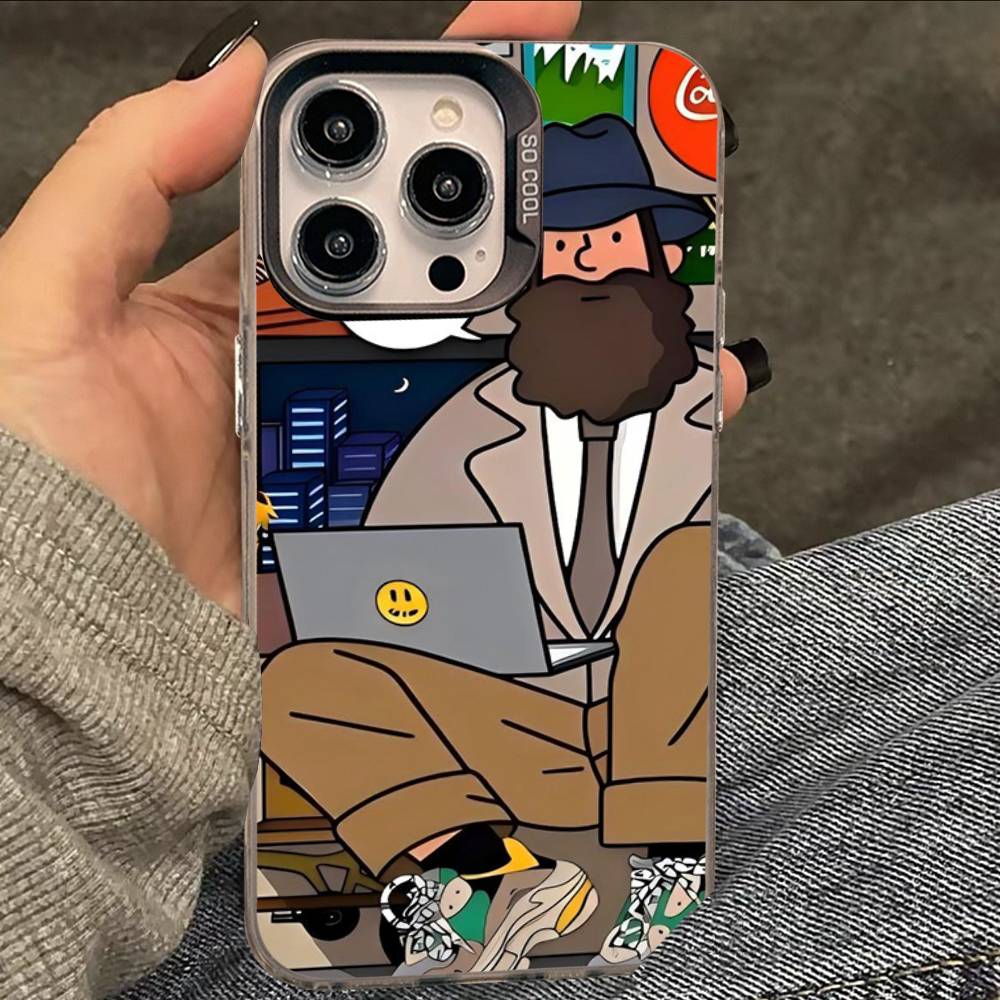 Deluxe Cartoon Man Phone Case For iPhone 17 16 15 14 13 12 11 XS XR X Pro Max Plus Colored Silver Plated Cover