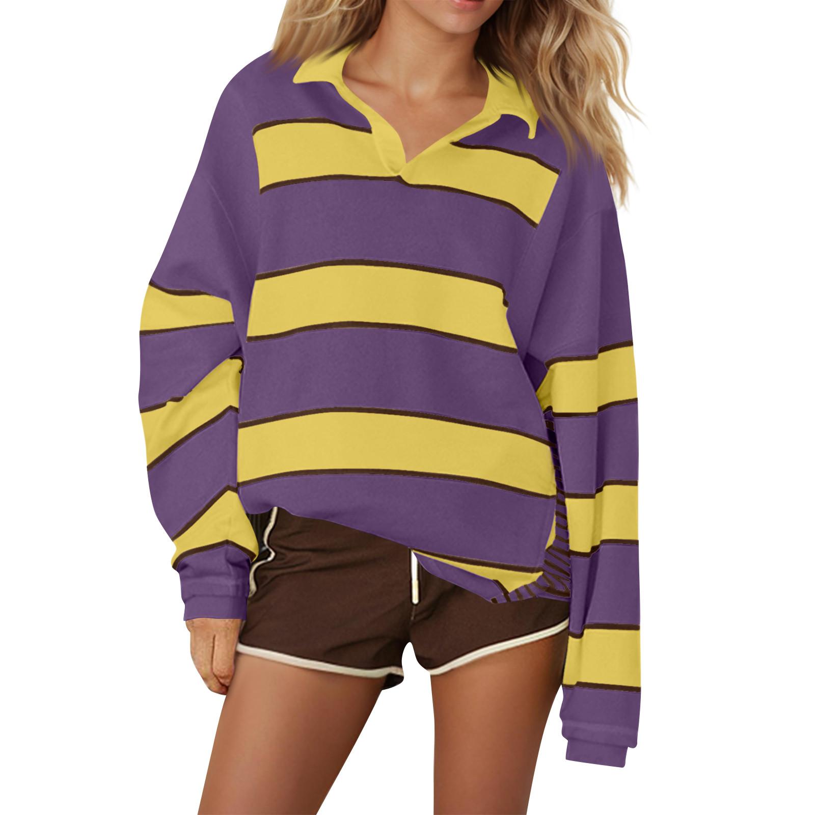 

Женская повседневная туника, свободный топ с длинными рукавами и полосатым воротником XL жёлтый