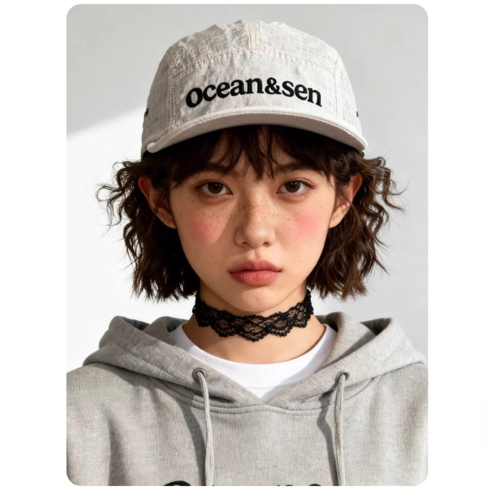 Short Brim Ladies Baseball Cap Nylon Mesh Letter Print Unisex Korean Fashion Hat for Outdoor Running Cycling Hiking