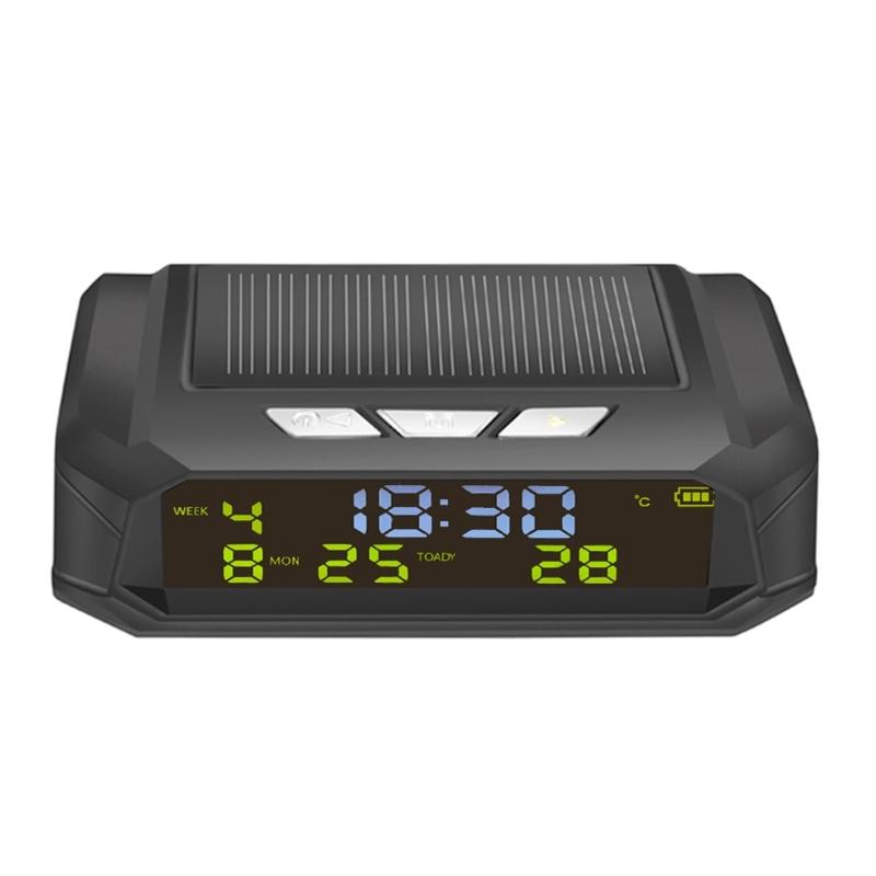 

Digital Clock Auto Solar Powered Clock with Week Calendar Time Temperature Display Car Electronic Clock Wire Free 1
