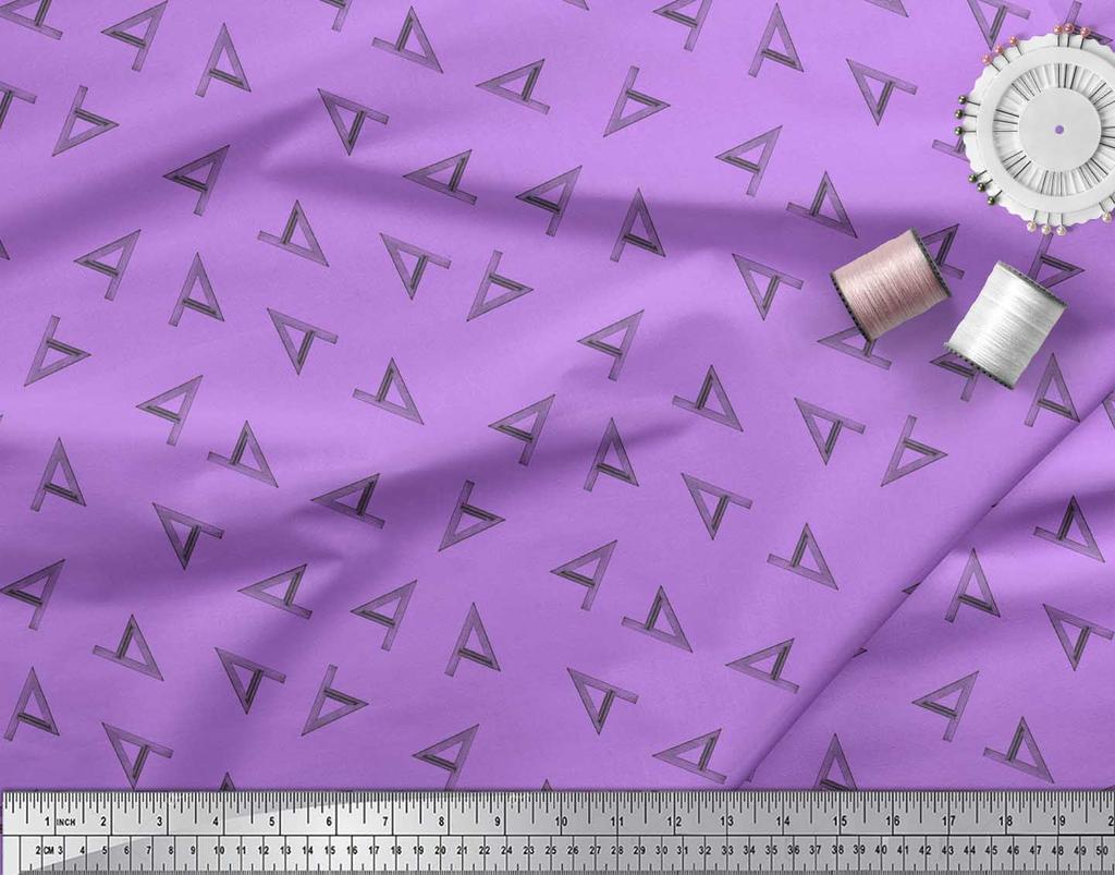 Soimoi Purple Japan Crepe Satin Fabric set square & scale Hardware Printed Fabric 1 metre 42 Inch