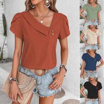 Women's Fashion Casual Summer Spring Solid Color Print Short Sleeve Blouses & Shirts