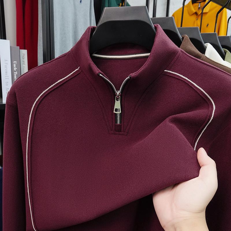 Men s Winter Fashion Contrast Stitch Half-Zip Stand Collar Sweatshirt 165/M (90-115 pounds) красный