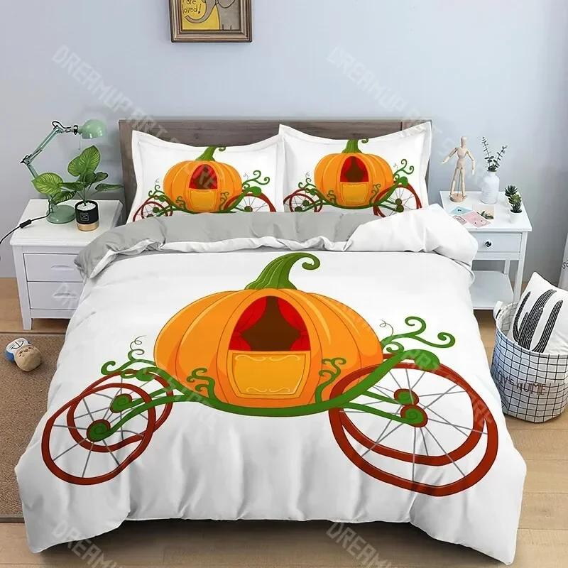 Herbst Kürbis LKW King Queen Bettbezug Happy Fall Thanksgiving Bettwäscheset Kinder Festival Geschenke 2/3-teiliger Polyester Steppdeckenbezug