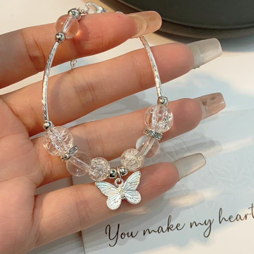 Small Fresh and Gradual Change Glazed Beaded Bracelet Niche Design Butterfly Bracelet Women's Fashion Versatile High-end Jewelry