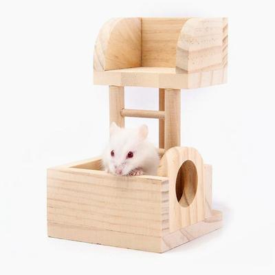 Plataforma de escalada de madera para hámster de 2 pisos, refugio oculto, casa, patio de juegos, juguete para masticar, accesorios para mascotas