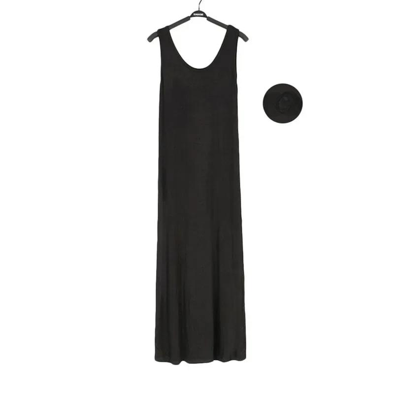 

Платье-майка с открытой спиной и рукавами, женские тонкие длинные облегающие платья миди M чёрный