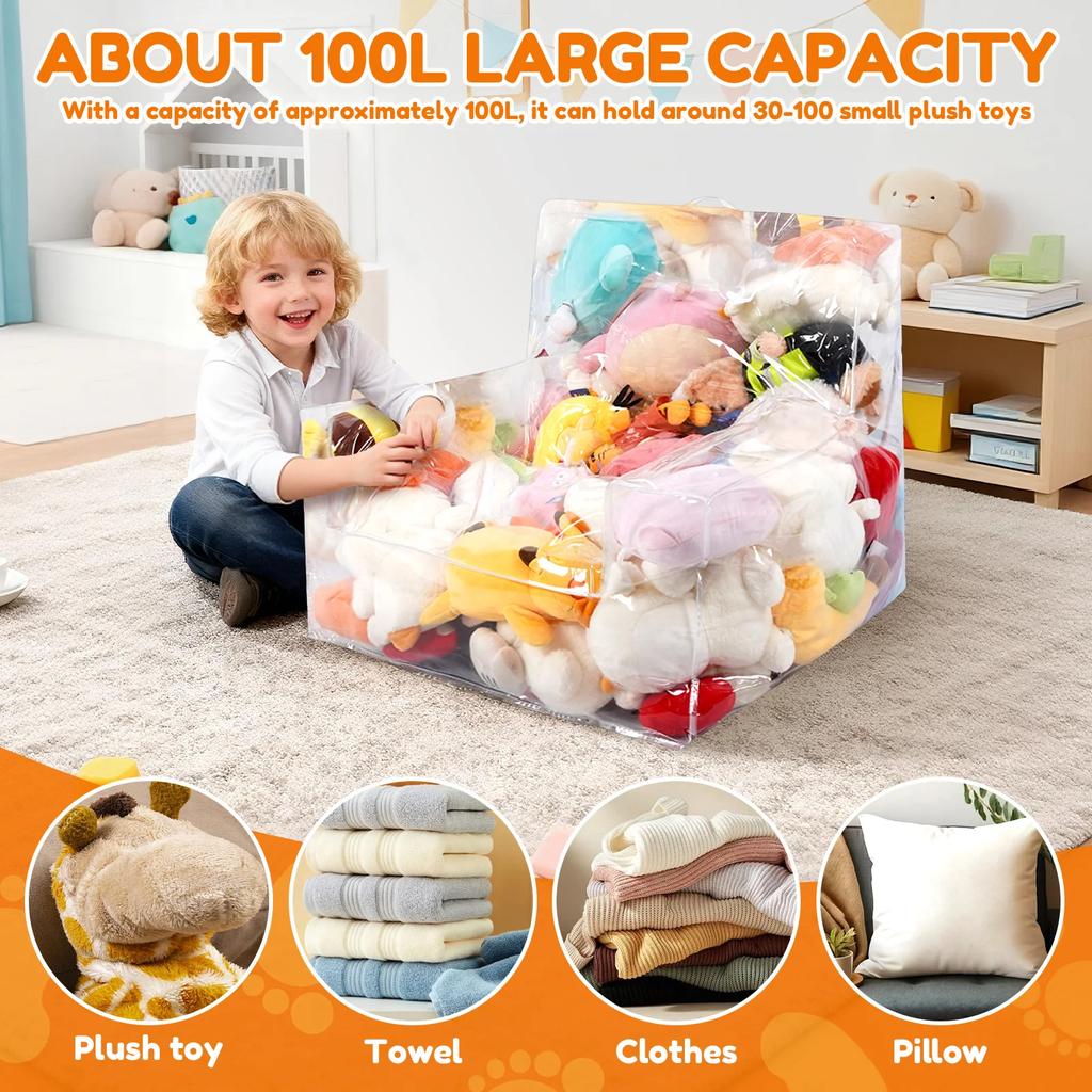 Clear Plush Toys Chair Cover Children Stuffed Animal Bean Doll Storage Bag Seat Extra Large Organizing with Zipper