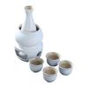 Japanese Drinking Set Contains Heat Resistant Sake Carafe Bottle 4 Cups Warmer Candle Stove Birthday Housewarmings Gift