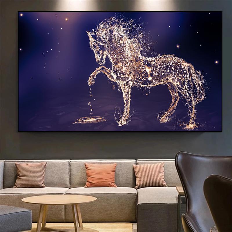 Pictură pe pânză cu trei cai care alergă, postere și imprimeuri de artă cu animale, pictură modernă, imagini de perete, pentru decorarea camerei de zi