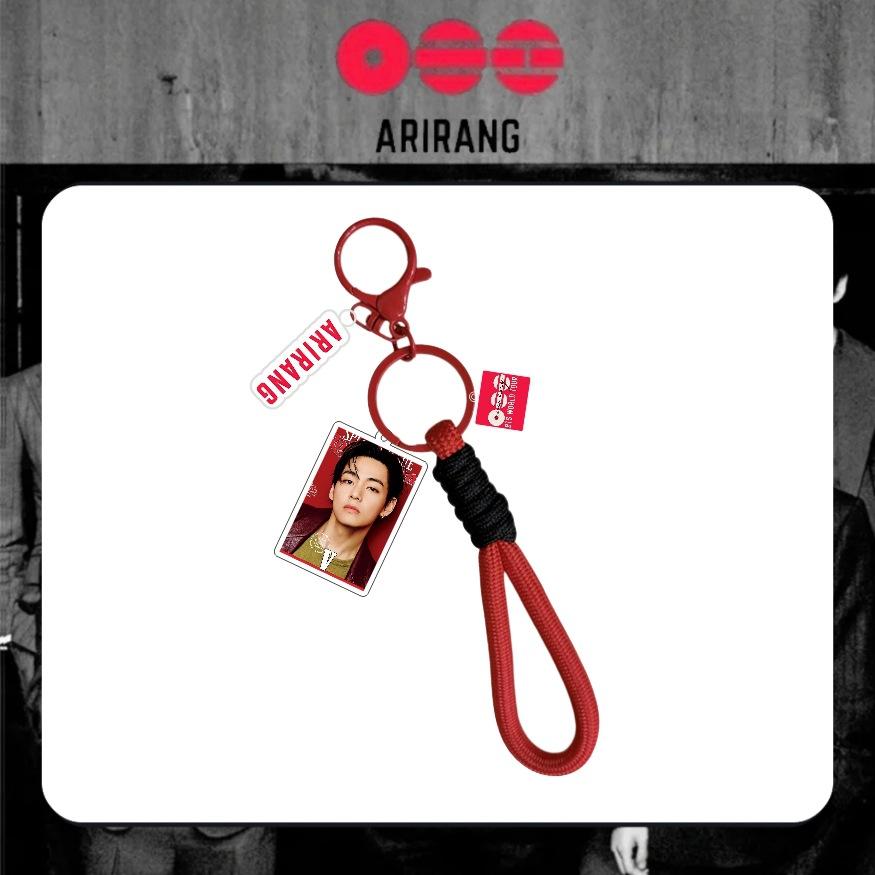 BTS Arirang Theme Acrylic Keychain, Bangtan Boys Photo Keyring with Red & Black Braided Rope & Tags, Kpop ARMY Fans Bag Charm