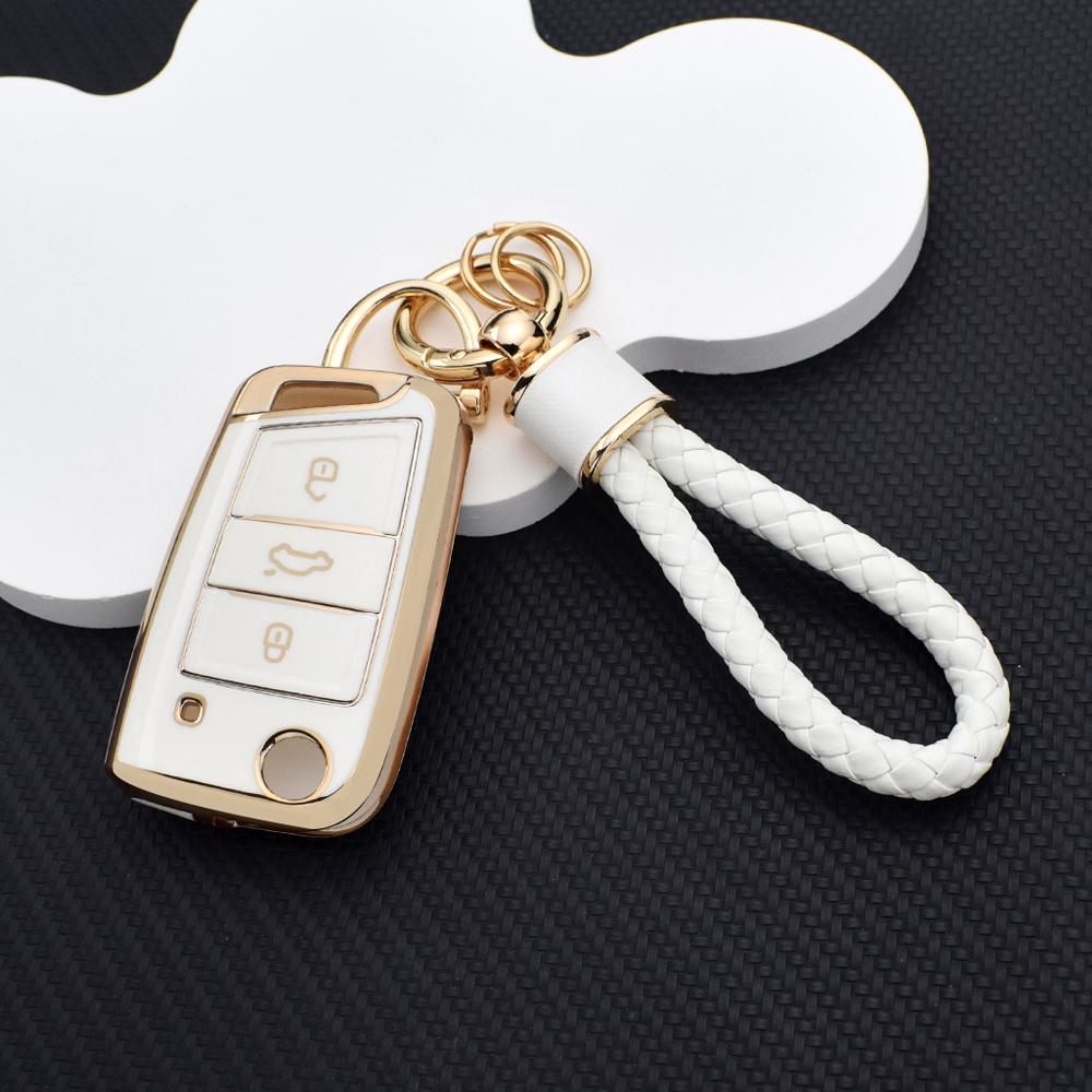 Soft TPU Key Case For VW SEAT Skoda 3/4 Button Key Case Protective Cover for Golf 7 MK7 Tiguan MK2 Leon FR 2 Octavia Key Chain