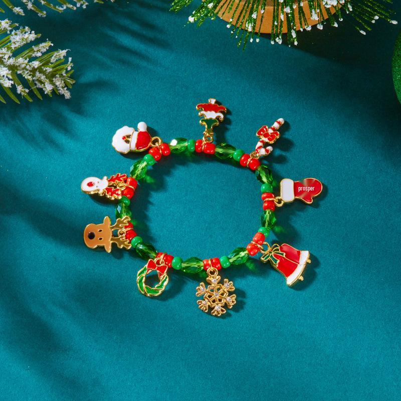 

Festive Reindeer and Snowflake Beaded Bracelet with Santa and Candy Cane Charms