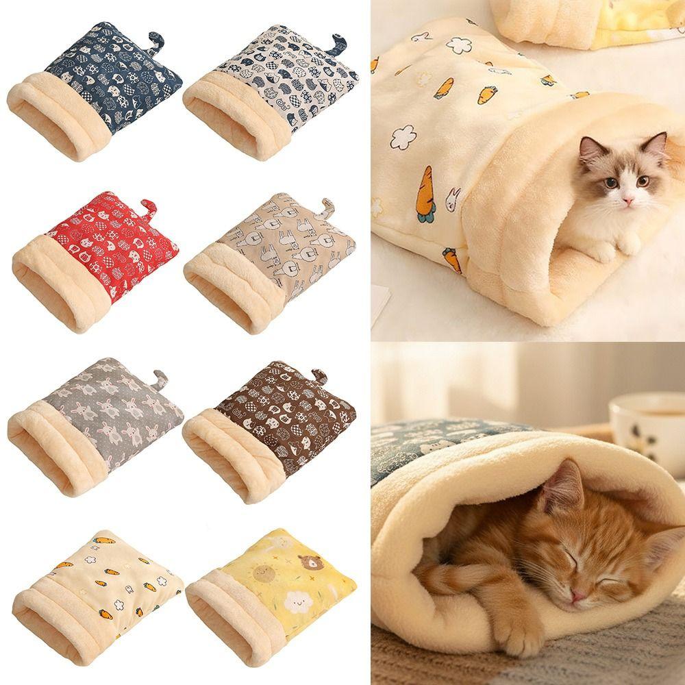 Plush Cat Sleeping Bag Thickened Kitten Quilt Bed Cute Cat Cave Bed  Pet Supplies