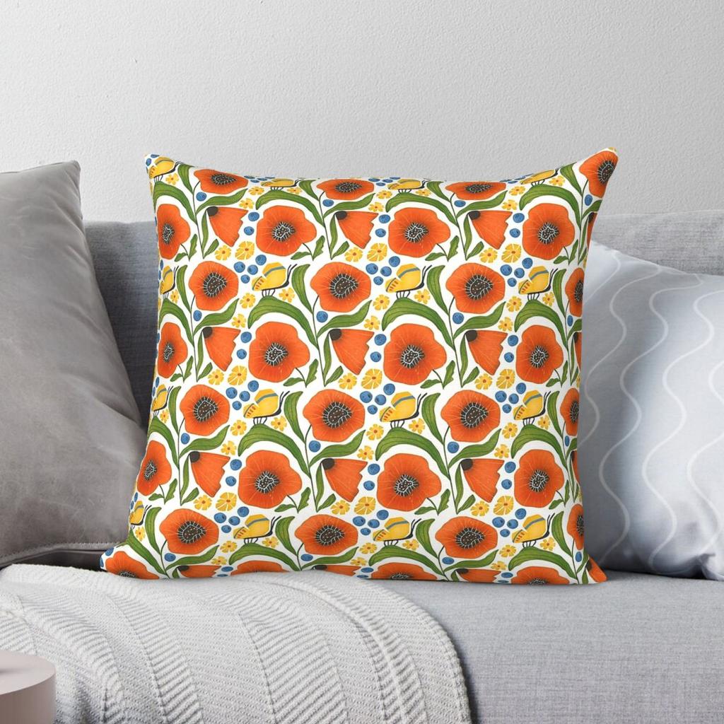 Butterflies And Poppies Square Pillowcase Polyester Linen Velvet Pattern Zip Decorative Throw Pillow Case Car Cushion Cover