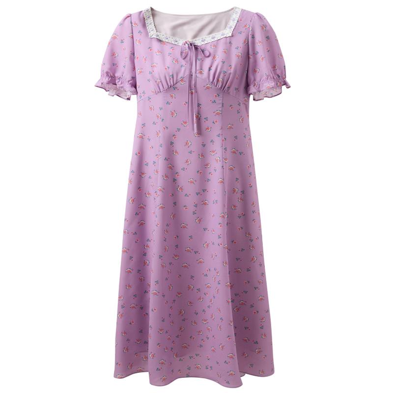 Sancai Plus Size French Square Neck Floral Midi Dress M