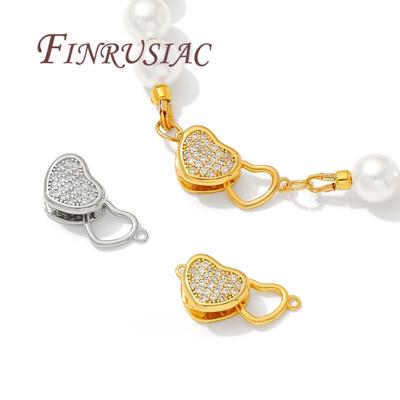 18K Gold Plated Connectors For Jewelry,Brass with Zircon Heart Clasps For Bracelets Accessories,DIY Jewelry Necklace Clasp