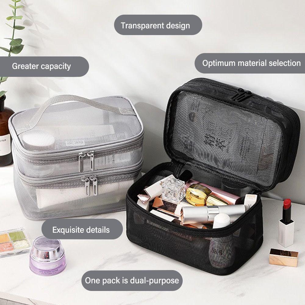 Women's Transparent Mesh Travel Cosmetic Bag Makeup and Toiletries Kit Storage Bag Make Up Organizer Bag