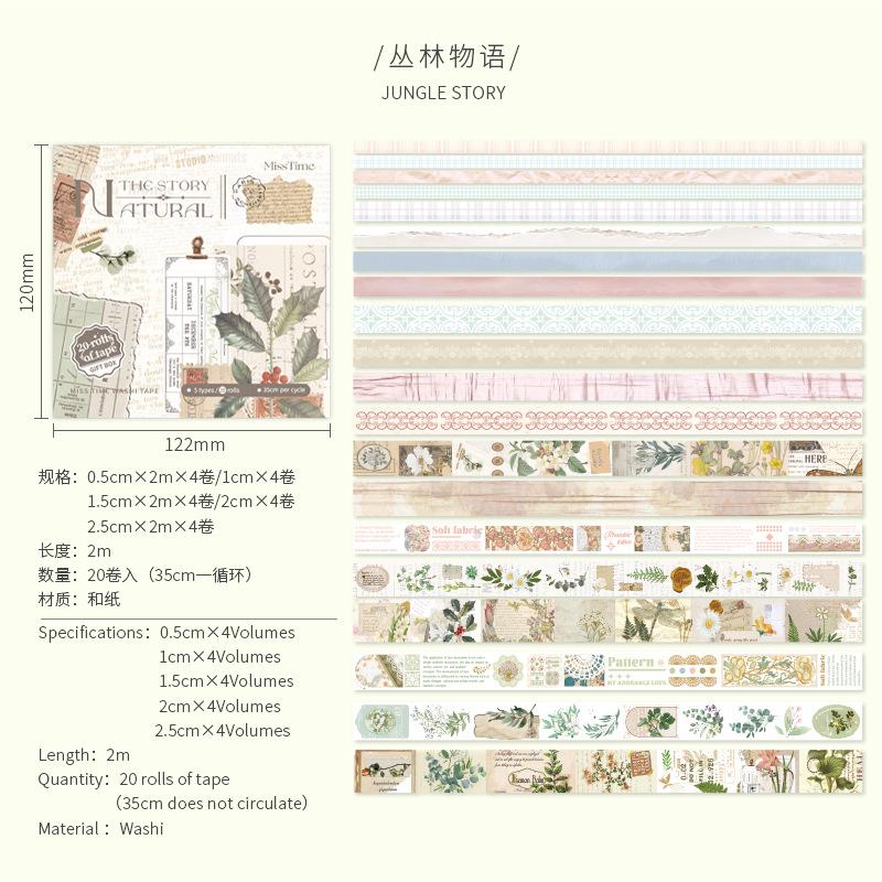 20Rolls/Set Washi Tapes The Night Masking Tape Washi Stickers Scrapbooking Adhesive DIY Decorative Stationery School Supplies