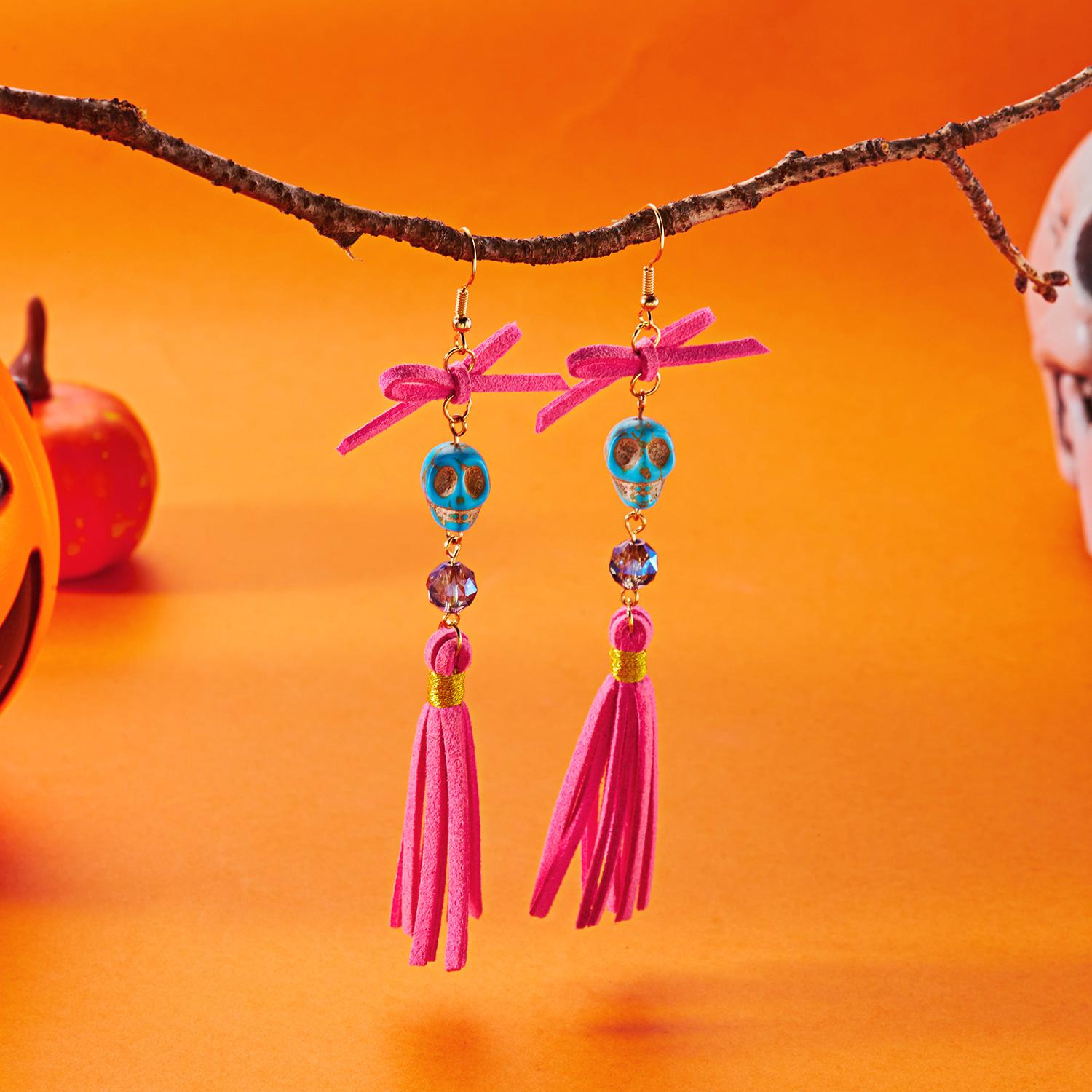 

Halloween Creative Skull Tassel Earrings for Women Creative Colorful Skeleton Bowknot Drop Earring Cosplay Party Jewelry Gift