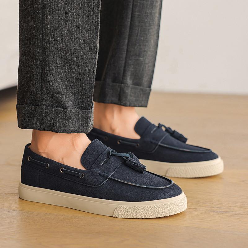 Brand Khaki Suede Men's Loafers Tassel Fashion Leather Casual Shoes For Man Autumn Lightweight Flats Slip-on Shoes Man Moccasins