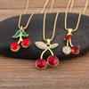 Nidin High Quality Apple/Grape/Cherry Sparkling Zircon Pendant Necklace For Women Men Fashion Cute Chain Link Jewelry Party Gift