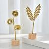 Wood Base Miniature Figurines Metal Art Ginkgo Leaf Ornament Desktop Ornaments  Home Decoration