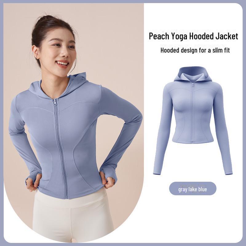 

Куртка для йоги Juyitang Slim-Fit с капюшоном - эластичная, телесного цвета, кардиган с длинными рукавами L