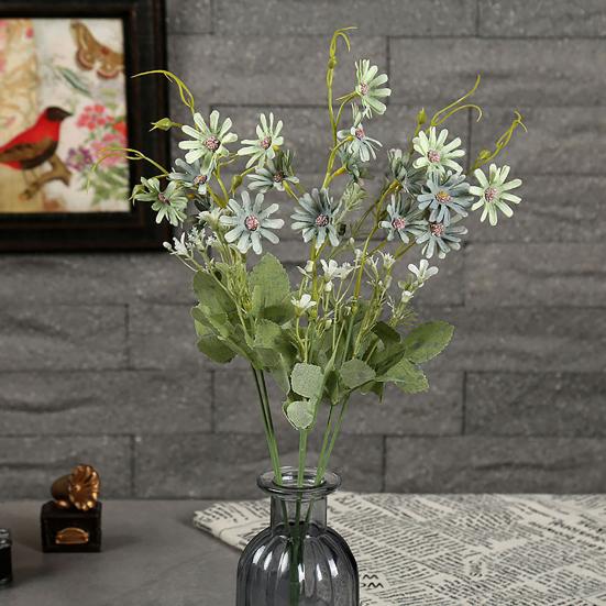 2 Pcs Simulated Flowers Bunch Artificial Daisies with Flexible Stem Weatherproof Fake Flowers for Vase Garden Home Decor Spring Summer Decoration