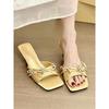 Cold and white! Temperament satin square head with rhinestone buckle cat and sandals women's summer stiletto sandals