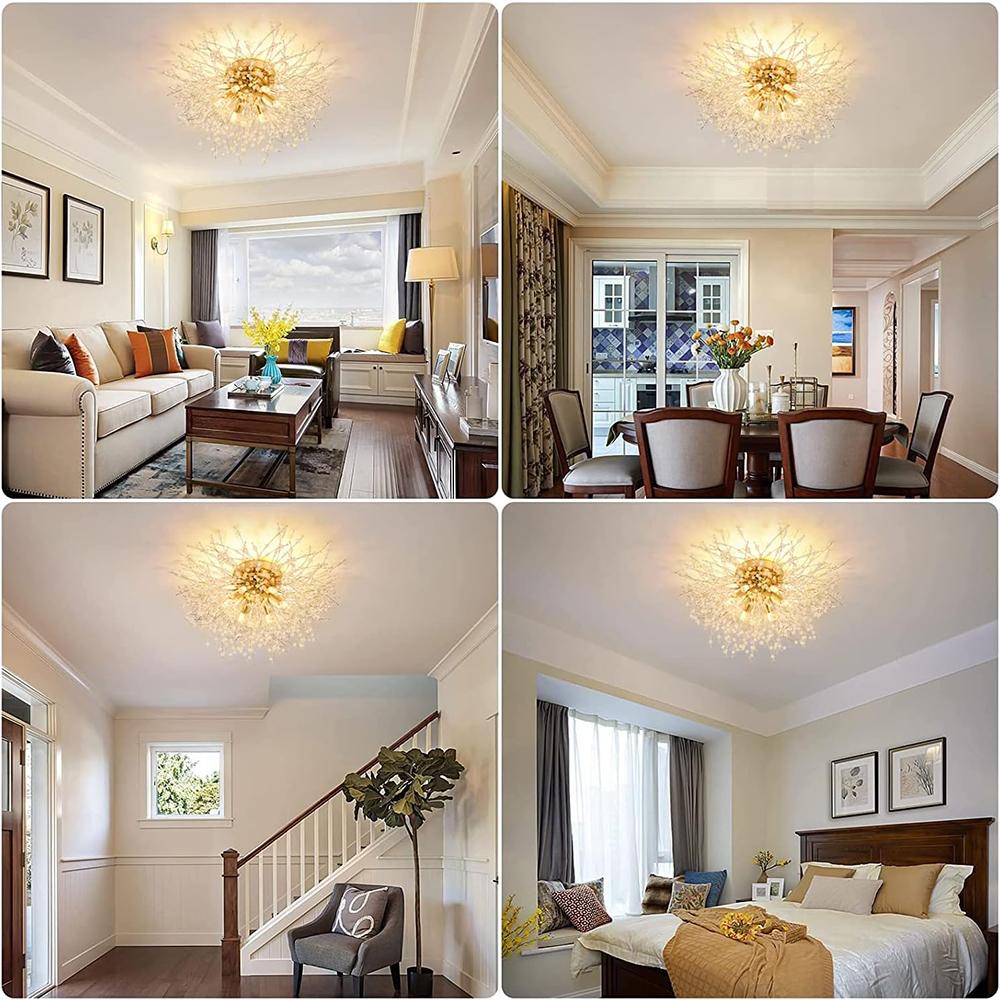 Modern Crystal Chandeliers Ceiling Light, Fireworks Chandelider, Gold Crystals Ceiling Lights, 6 G9 LED, For Living Room, Bedroom, Dining Room