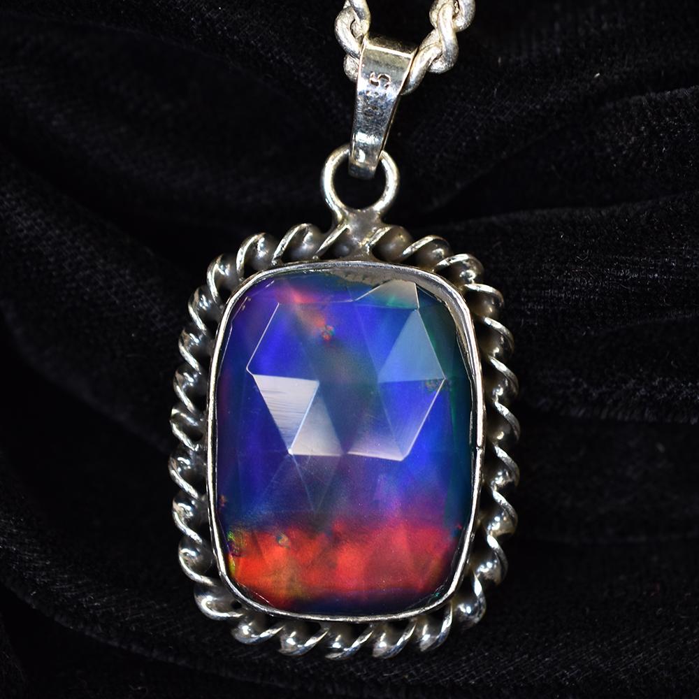 Natural Opal Pendant Cushion Cut 35.65 ct Sterling Silver October Birthstone for Gem Collections
