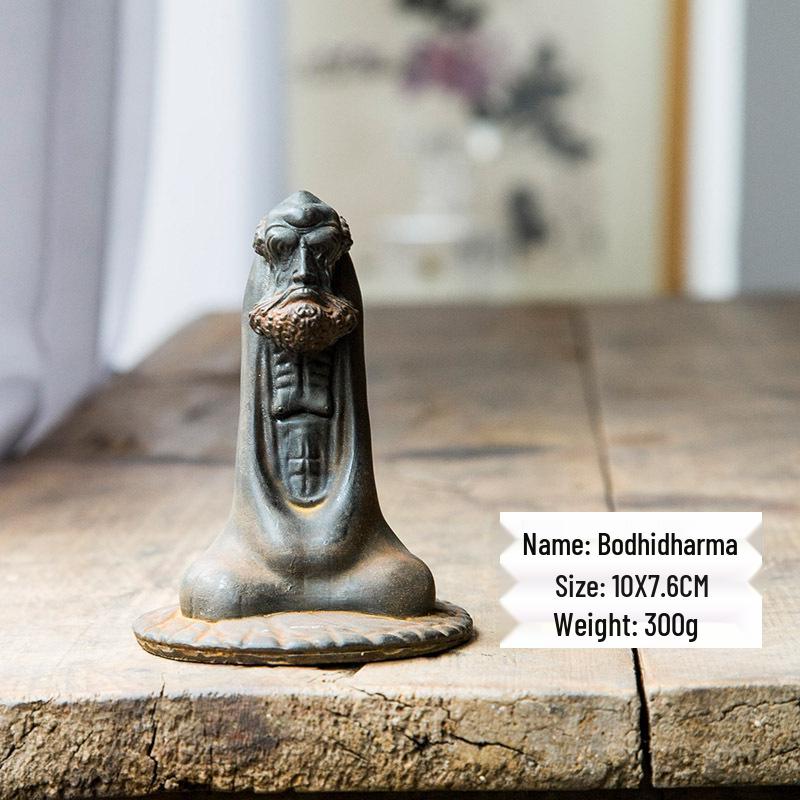 

Китайский Дзен Бодхидхарма Чугун Ржавчина Скульптура - Ручная работа Настольное украшение 10cm