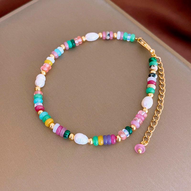 Armband im chinesischen Stil, vergoldet, mit Naturstein und Perlen, Vintage, mit Perlen