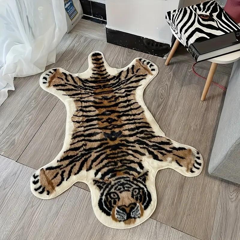 Tiger Pattern Faux Cashmere Rug With Animal Print For Living Room Decor
