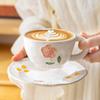 European-Style Ceramic Hand-Painted Relief Underglaze Coffee Cup And Saucer Set, Household Large-Capacity Teacup, Office Drinking Cup