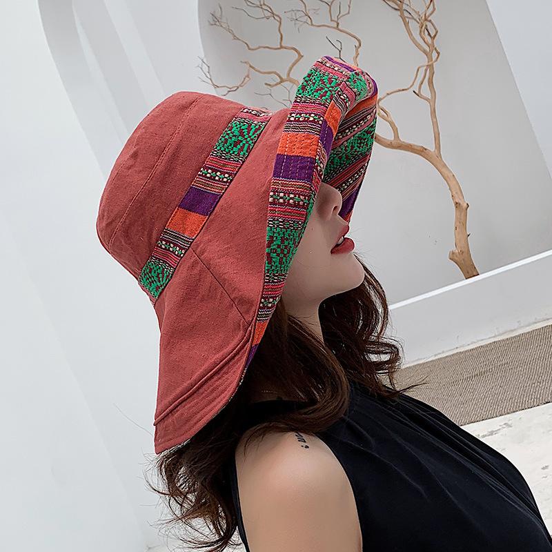 Women's Double-sided Sun Visor Bucket Hat Korean Style All-match Ethnic Style Travel Sun Protection Beach Hat