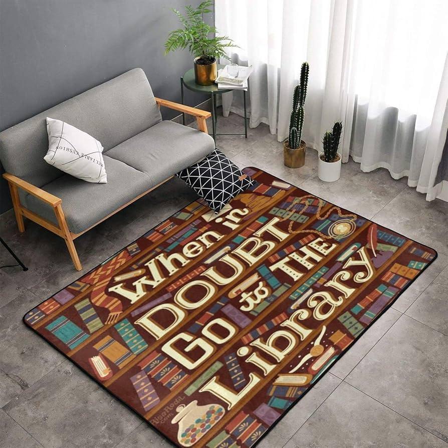 

2D Vintage Bookshelf Illusion Area Rug Soft Non-Slip Library Themed Decor Carpet Antique Book Collage Floor Mat for Living Room 40X60CM