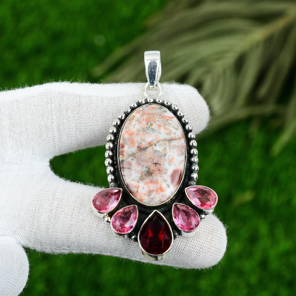 Gift For Women Pendant 925 Sterling Silver Natural Rainbow Jasper Gemstone
