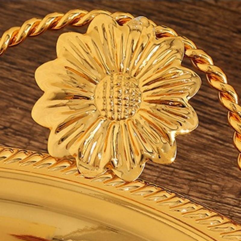 European Fruit Plate,Alloy Pearl Point Circle Shape Plate,Portable Golden Snack Disc,Candy Plate Home Wedding Decoration,26 cm