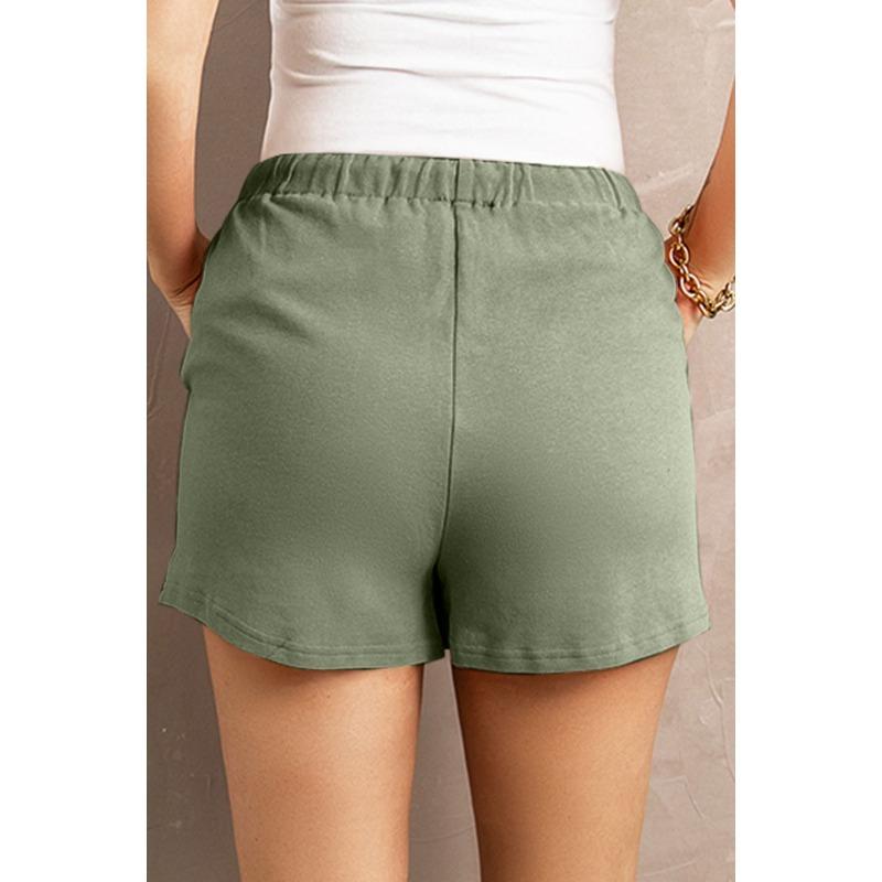 Women Solid Color High Waist Loose Straight Drawstring Casual Summer Shorts