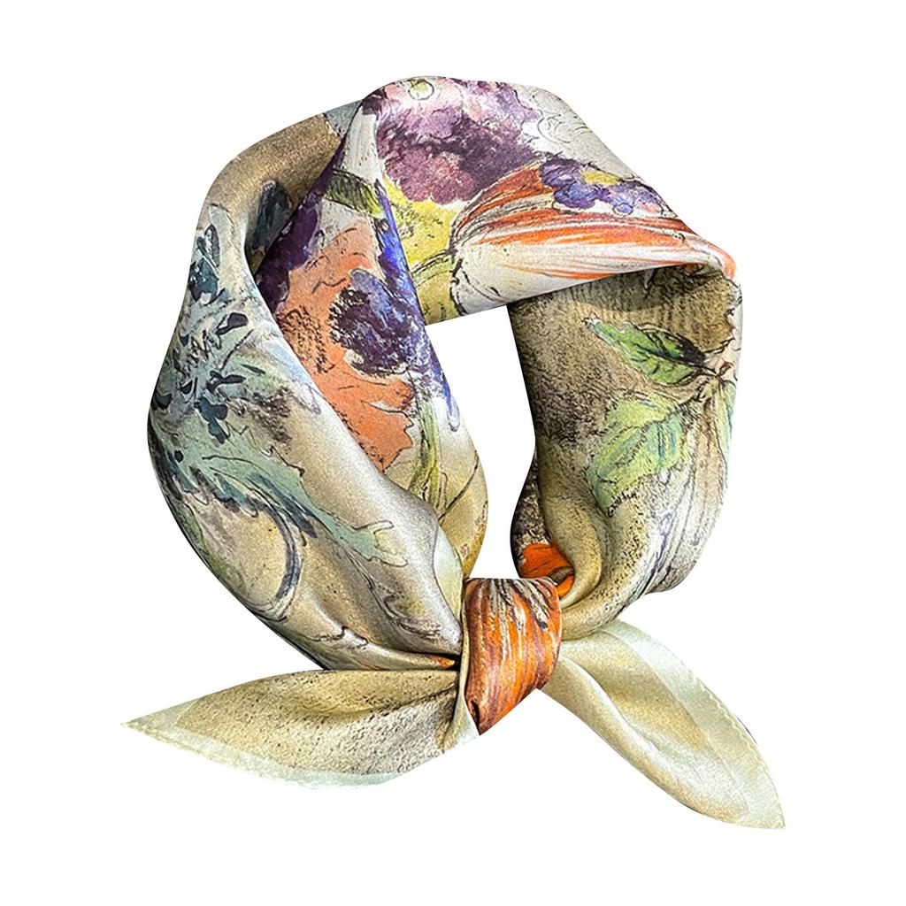 Retro Printed Spring And Summer Fashion Silk Silk Small Square Scarf Scarf Sunscreen Shawl High-end Women's Scarf