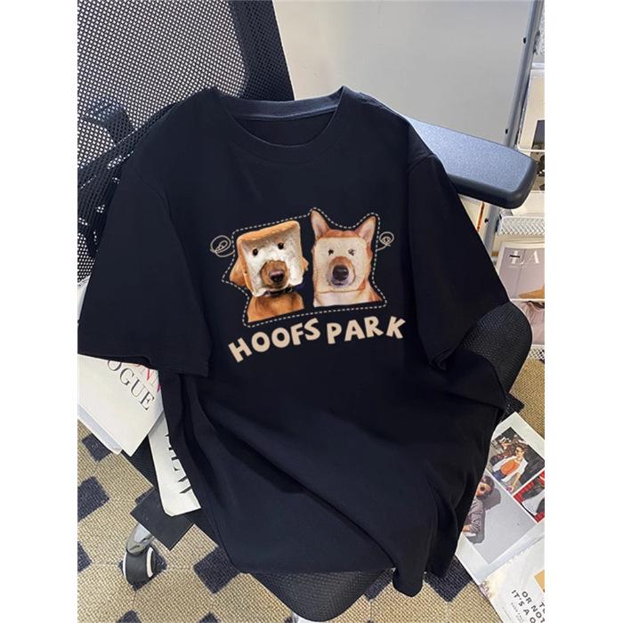 

Дизайнерская нишевая футболка из чистого хлопка с коротким рукавом женская 2025 новая летняя свободная уникальная шикарная футболка с принтом щенка S