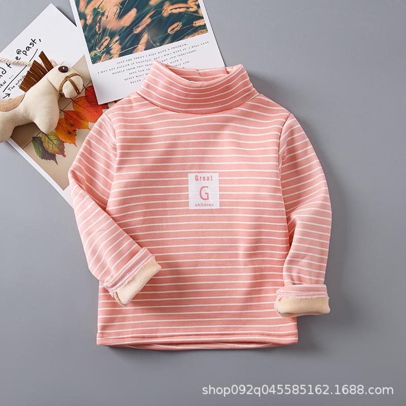 

2025 Детская модная полосатая бархатная водолазка - теплая с длинным рукавом для мальчиков и девочек (Осень зима) 130 cm